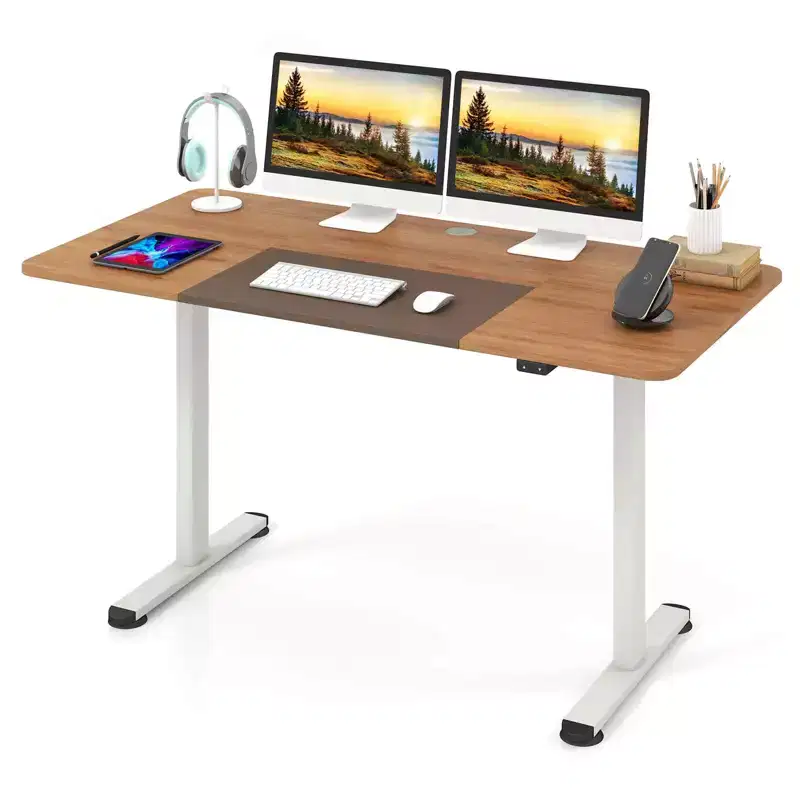 Beige / Gray / Natural / Rustic Brown Electric Height Adjustable Standing Desk, Single Person