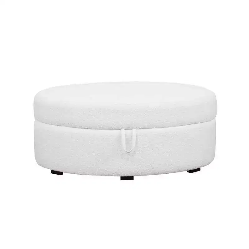 Suranne Oval Boucle Storage Ottoman - Cream White