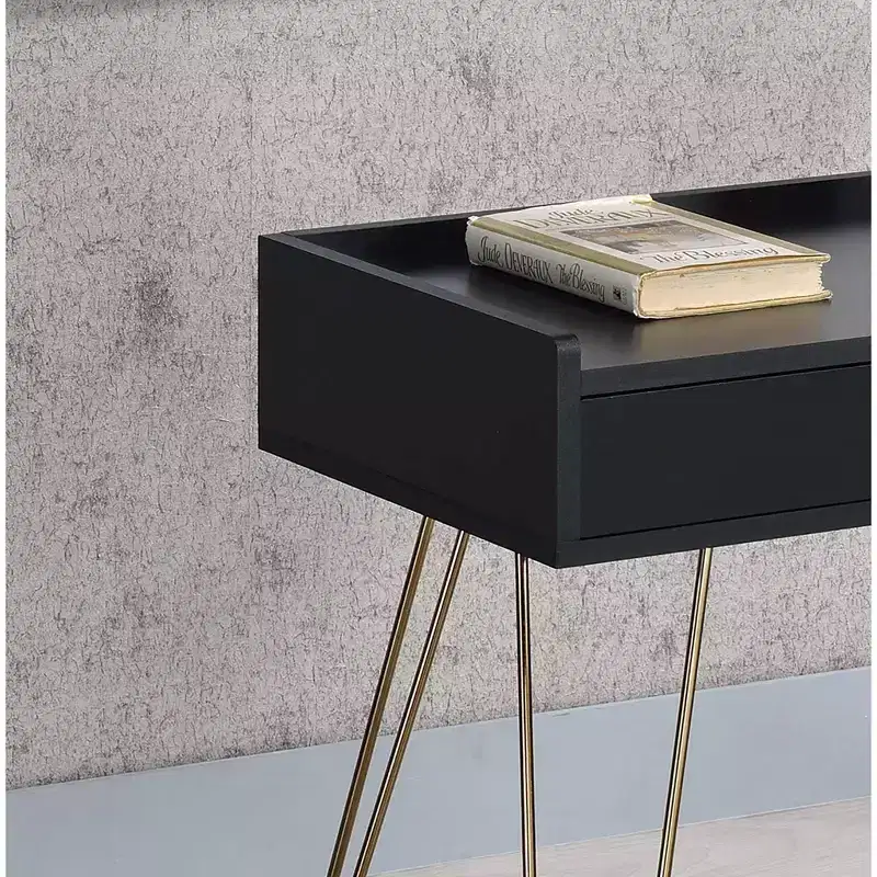 Wood and Chrome Accent End Table with Storage Drawer 23.5
