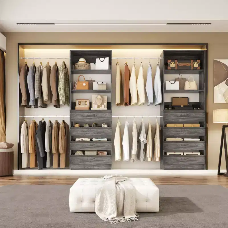 Besiost Closet System with 8 Wooden Drawers and 4 Hanging Rods