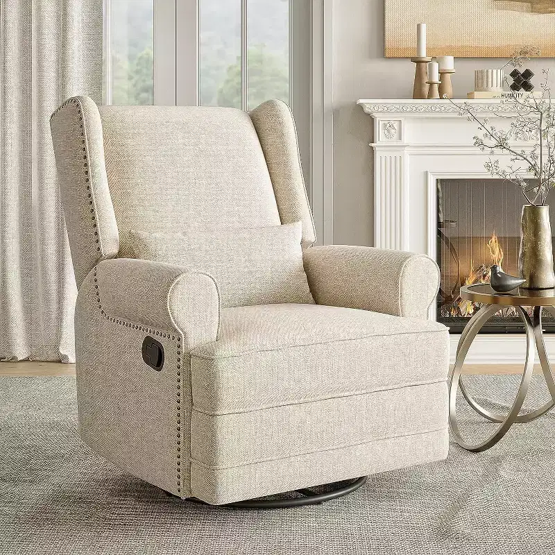 Heynemo Swivel Recliner Chair, Comfy Glider Rocking Chairs with Pillow and Footrest, Swivel Rocking Chair for Bedroom,Nursery