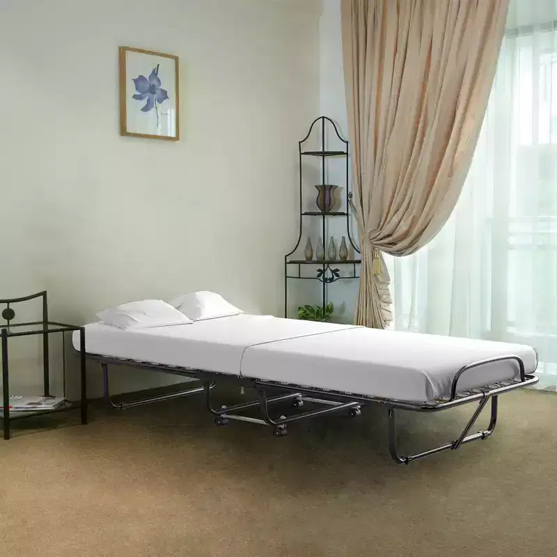 Rollaway Folding Metal Guest Bed with Memory Foam Mattress Made in Italy