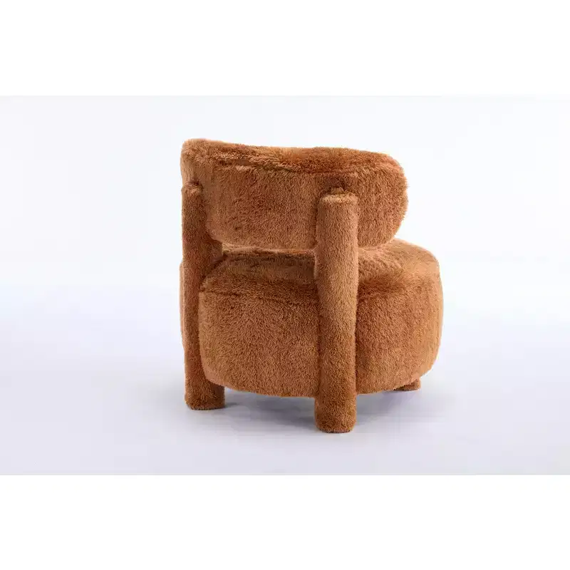 Upholstered Accent Chair Armless Side Chair with Curved Backrest, Teddy/Fur, White/Khaki - ModernLuxe