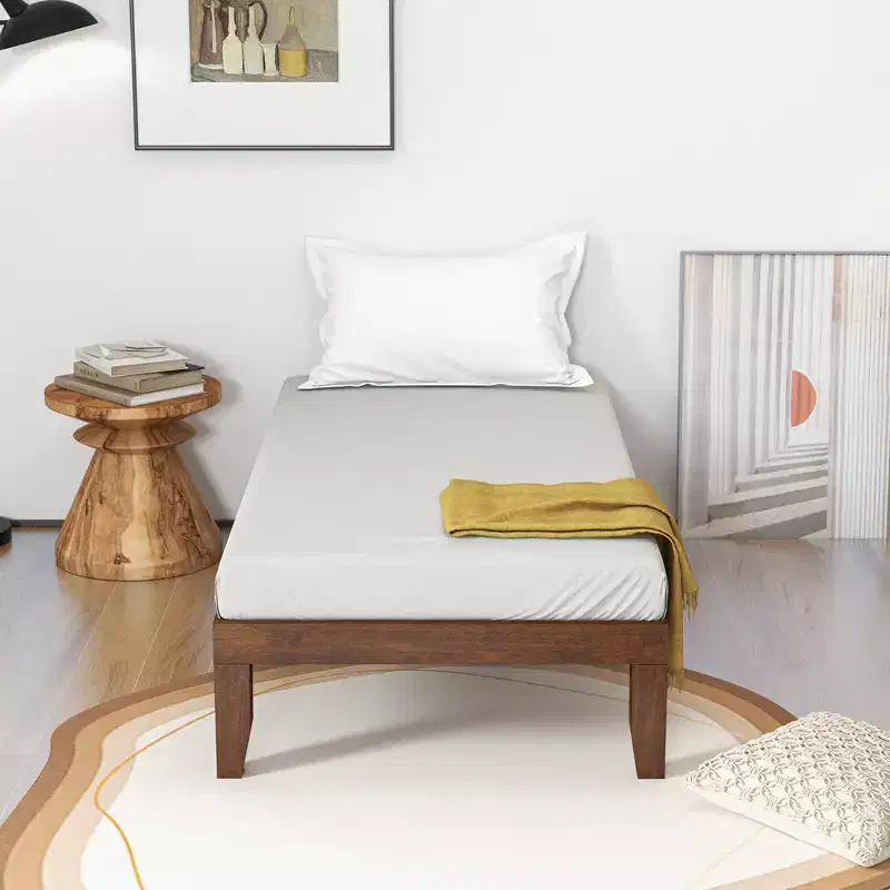 Costway Twin Size 14'' Wooden Bed Frame Mattress Platform Wood Slats Support EspressoNatural