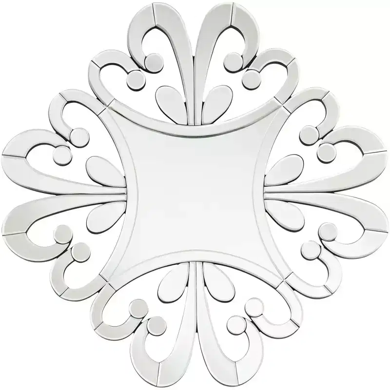 Square Starburst Vanity Wall Mirror, Beveled Cut Glass, 31.5