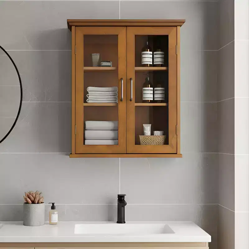 Teamson Home Avery 2-Door Wall Storage Cabinet with Adjustable Shelves, Antique Brass Handles