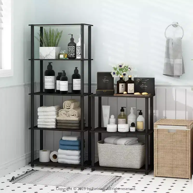 Furinno 4-Tier Ladder Decorative Bookshelf Open Multipurpose Shelf Display Rack Bathroom Kitchen Entryway Storage Shelves,Espresso/Black