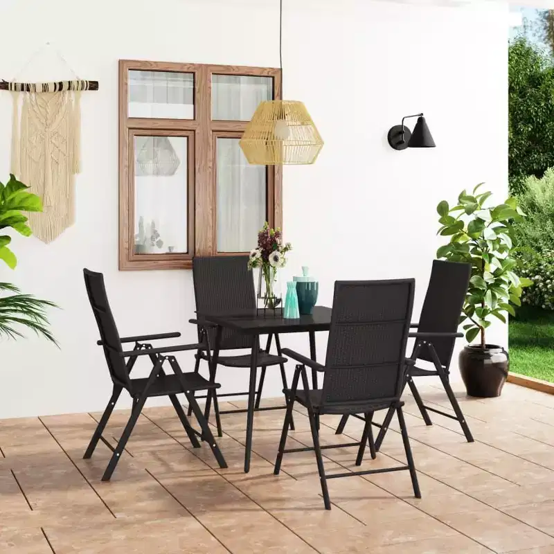 vidaXL Dining Set Black PE rattan, aluminum, glass, steel 5 Piece
