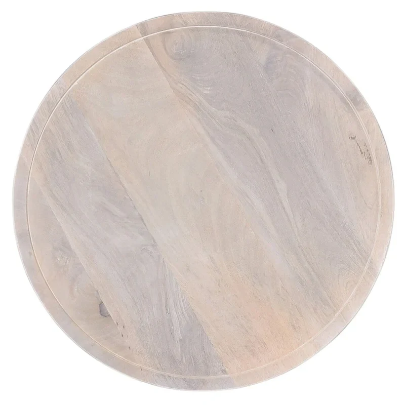 Side End Table, 18 Inch Round Top, Pedestal Base, Oak White Mango Wood