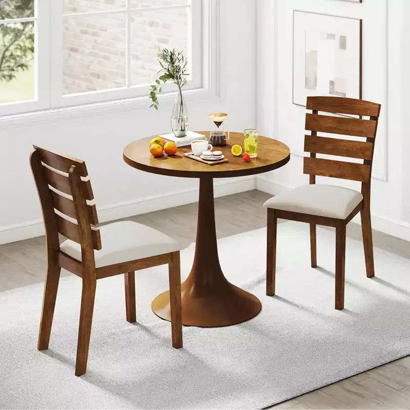 Dining Chair Upholstered Kitchen Chair with Slatted High Backrest
