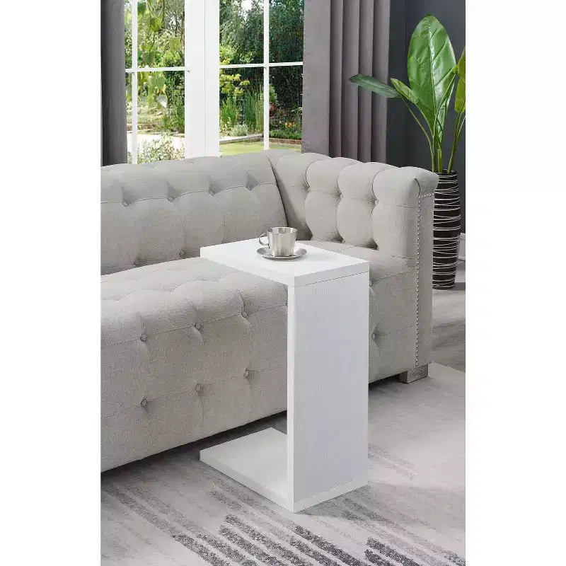 Belmont C Shaped End Table with Rich Melamine Finish, Sofa Slide Under Frame and Compact Chairside Convenience