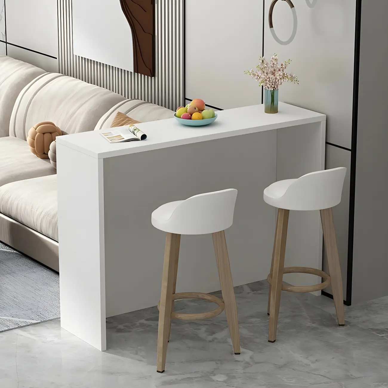 Living Room White Rectangular Wood Long Bar Table