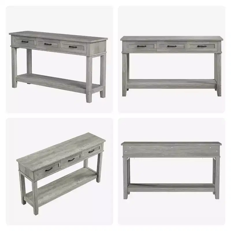 Farmhouse Console Table with 3 Drawers, 54 Wood Entryway Sofa Table with Storage Shelves for Living Room, Hallway, or Foyer