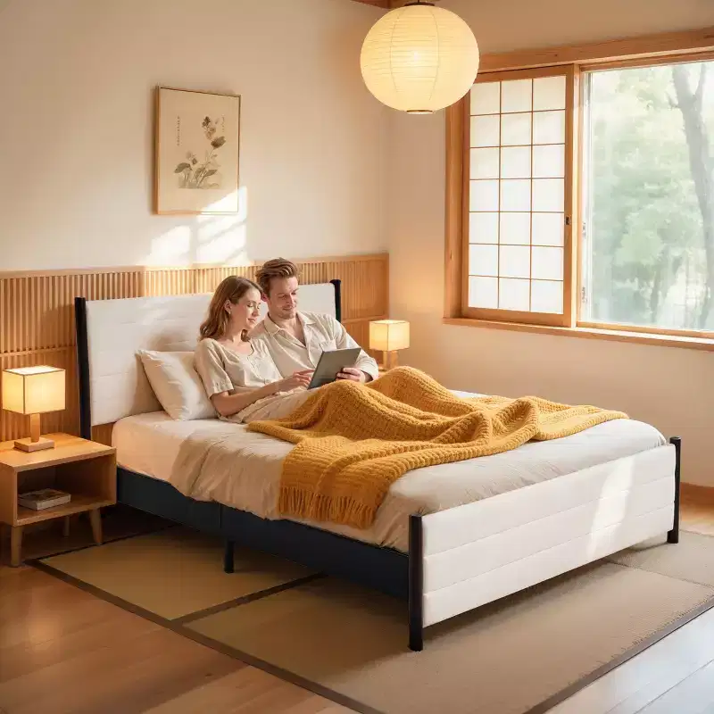 Upholstered Wingback Platform Bed Frame, Solid Wood Legs, No Box Spring Required – Twin/Full/Queen/King