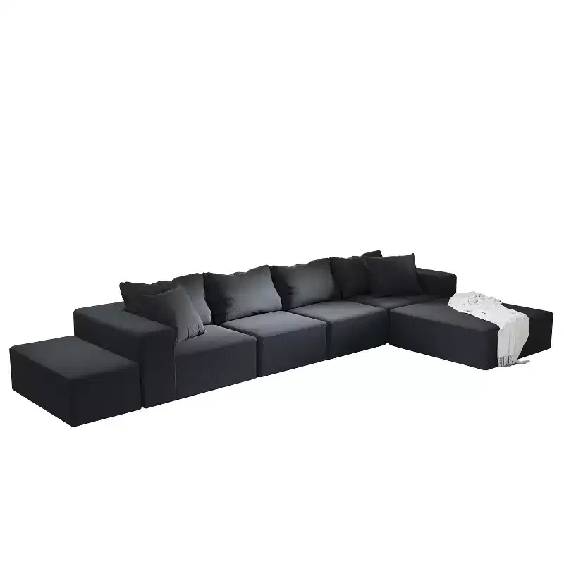 Modern Upholstered Sectional Sofa Couch Set, Modular 132 L-Shaped Sectional Living Room Sofa Set with 6 Cushions