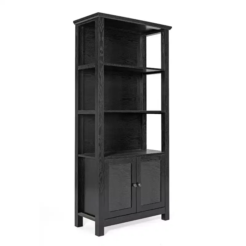 Flash Furniture Stella Modern Farmhouse Wooden Bookcase and Storage Cabinet with Tempered Glass Doors and 3 Upper Shelves