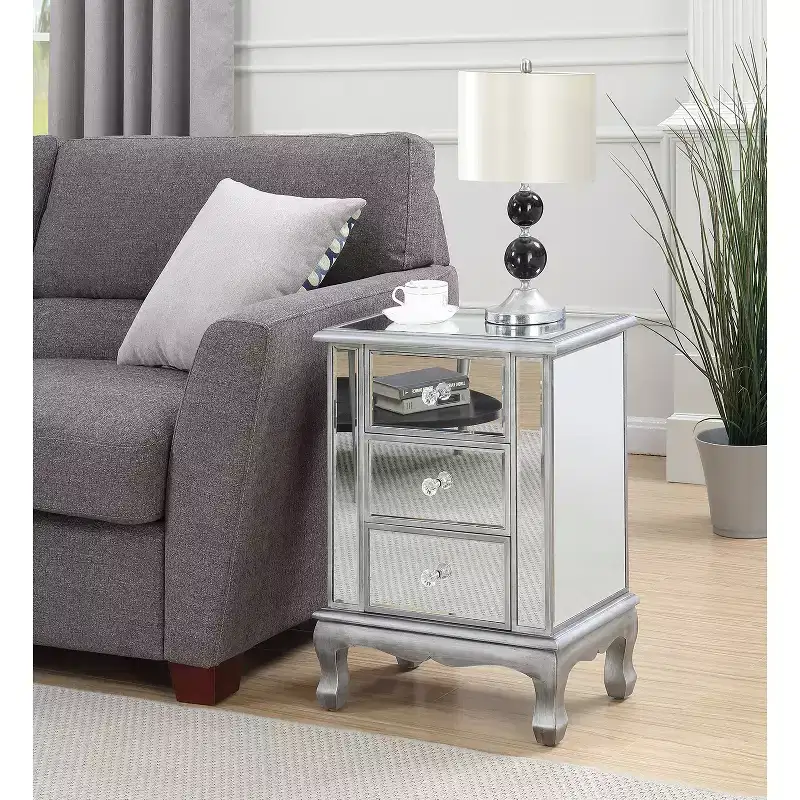 Silver Rectangle Glass Top End Table