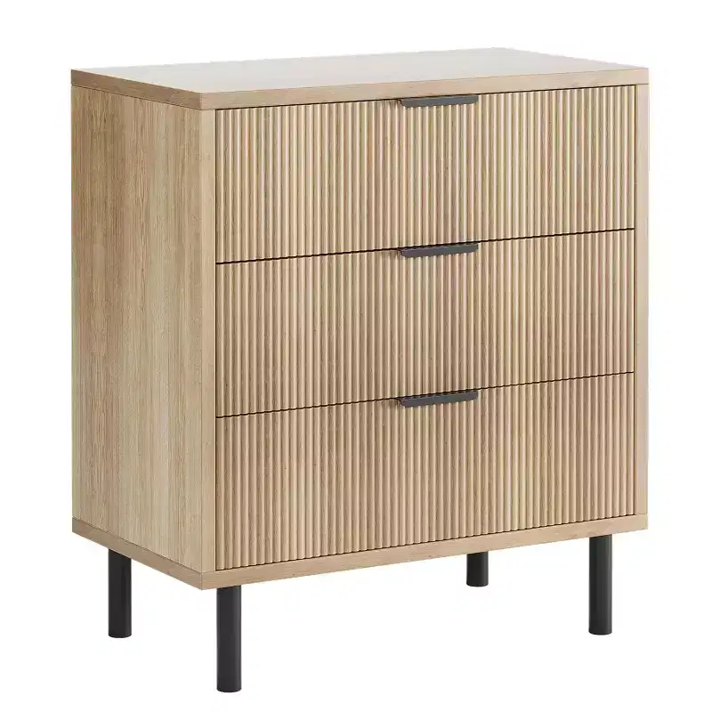COZONY Wave Fluted 3-Drawer Dresser, Tall Wood Storage Cabinet with Metal Legs, Bedroom Dresser with Anti-Tip2 pcs with 2 boxs shipping