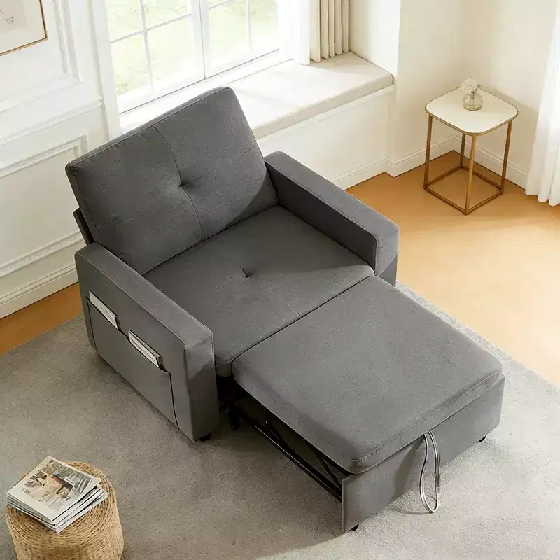 42.5 Inch 3-in-1 Sleeper Chair Bed, Convertible Sofa Chair with Pull Out Bed, Adjustable Backrest, Side Pockets