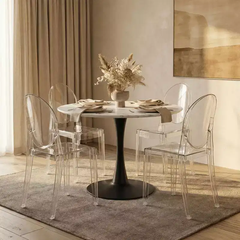 Acrylic Modern Chair, Mid-Century Ghost Chair with Molded Seat, Ideal for Dining Room, Kitchen, Office, Lounge, Cafe, or Workspace