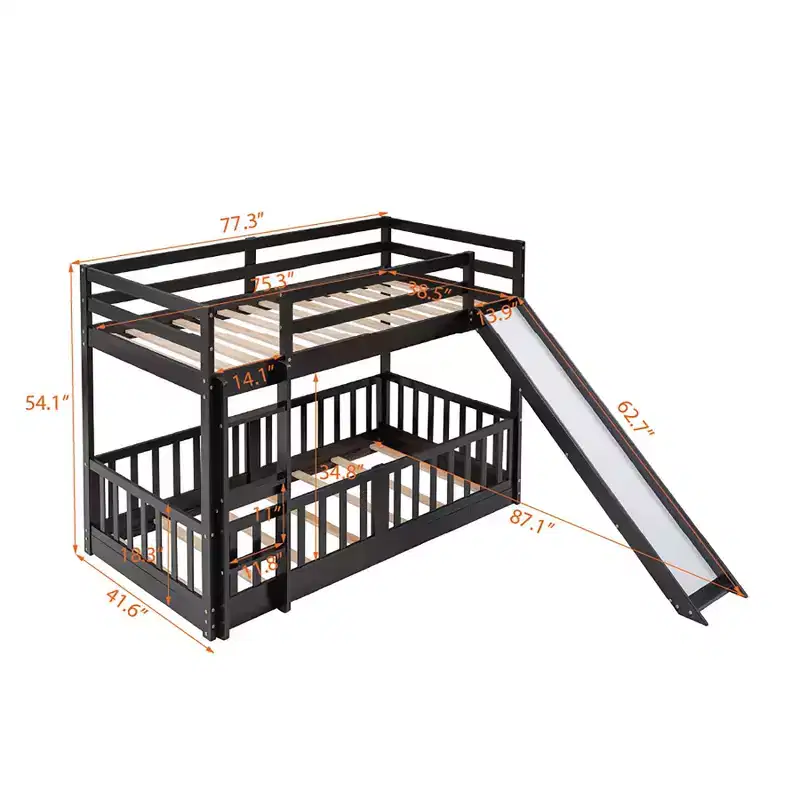 Twin Over Twin Bunk Bed with Slide and Ladder, White