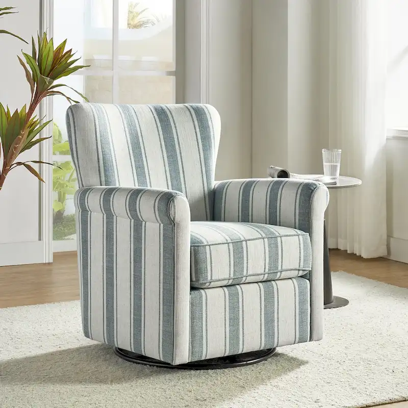 Georg Comfortable Floral Fabric Swivel Rocker Chair with Rolled Armrest by HULALA HOME