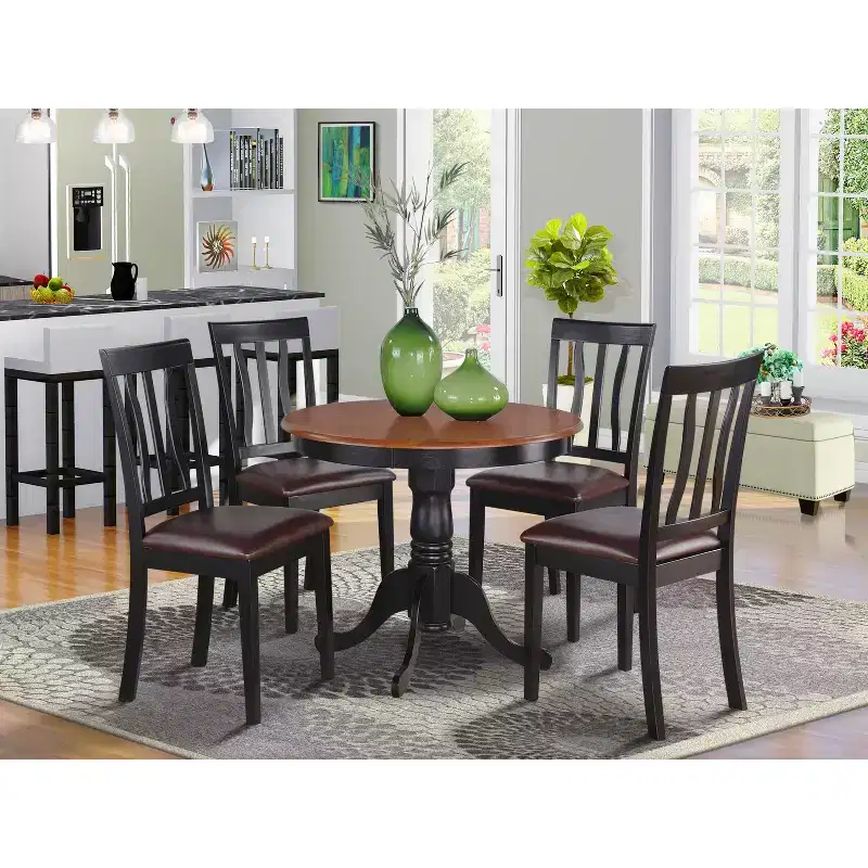 HomeStock Belmont 5-Piece Kitchen Table Set, Black & Cherry