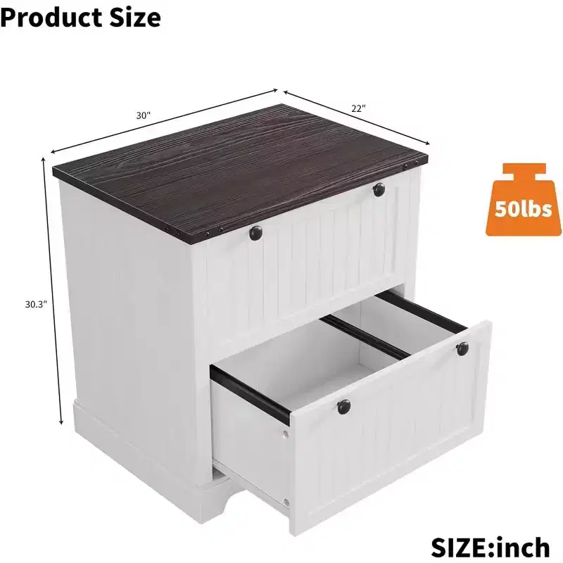 Acekool Farmhouse File Cabinet - 2-Drawer Rustic Storage with Printer Top