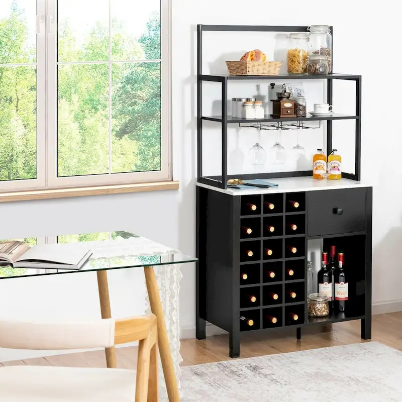 Kitchen Baker's Rack with Wine Rack and Glass Holder