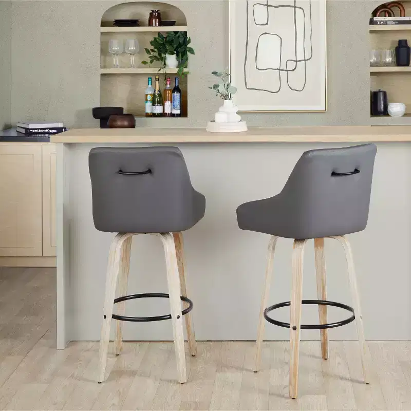 LumiSource Set of 2 Hannah Barstools Whitewashed Wood/Dark Gray PU