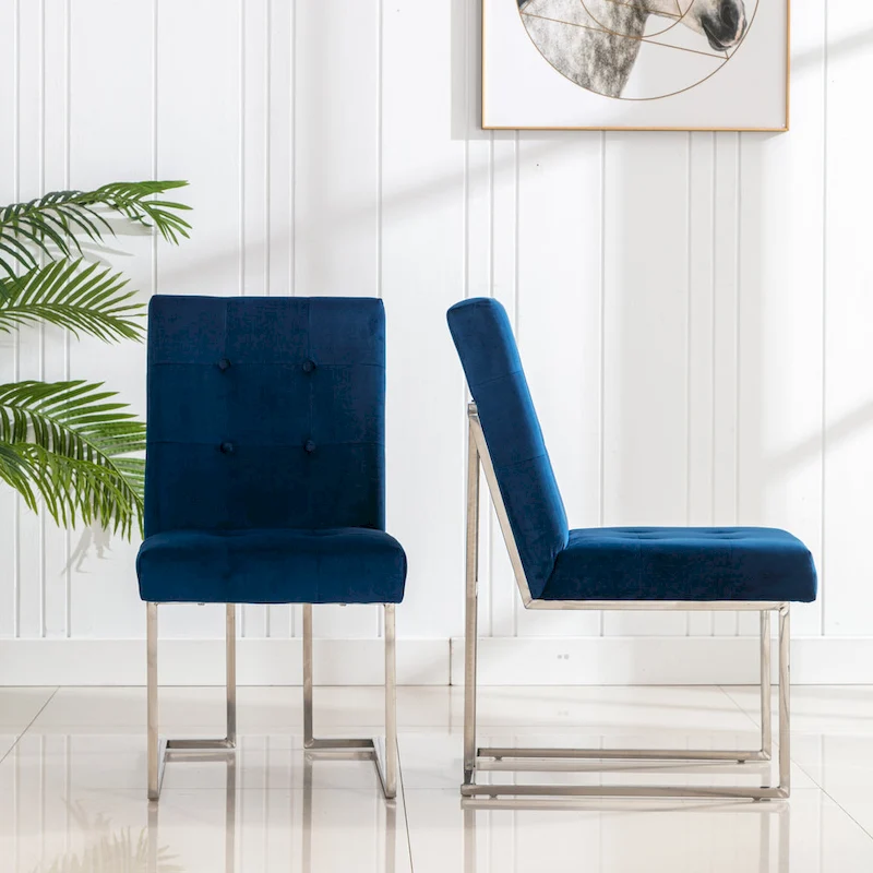 Home Beyond Velvet Upholstered Dining Side Chairs Set of 2, Navy Blue