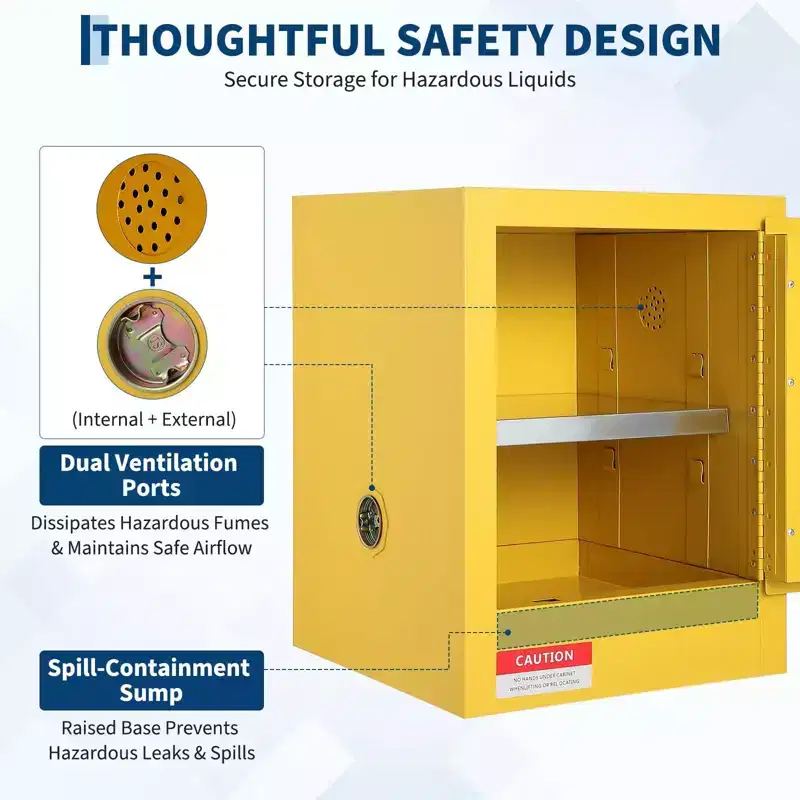 Acekool 4 Gallon Yellow Safety Storage Cabinet for Flammable Items