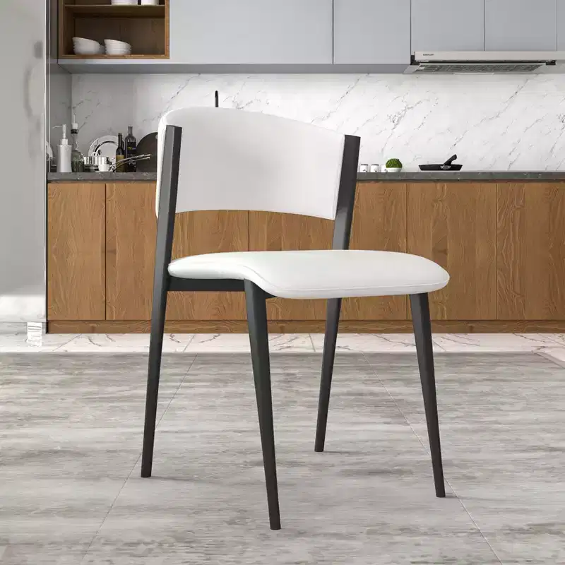 LeisureMod Aspen Series Upholstered Dining Chair in Leather Seats with Black Iron Frame and Legs, Modern Kitchen, Dining Room, Cafe Seating