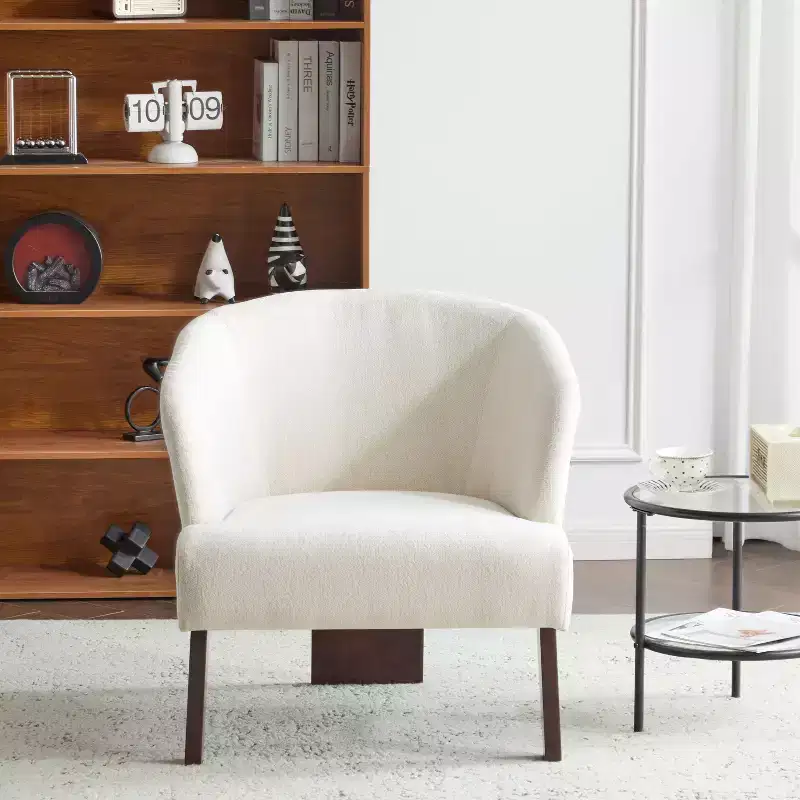 Upholstered Round-Back Accent Chair with Wooden Legs