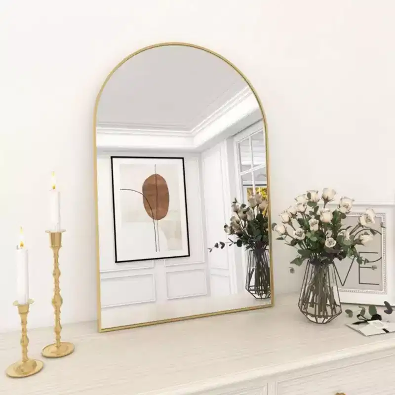 24 x 36 Arched Mantle Mirror, Black/Gold - Metal Frame, Wall Mount, Modern Decor
