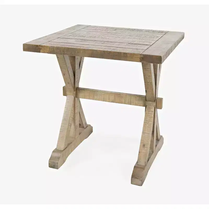 Jofran,Carlyle Crossing Modern Rustic Distressed Solid Wood End Table with Trestle