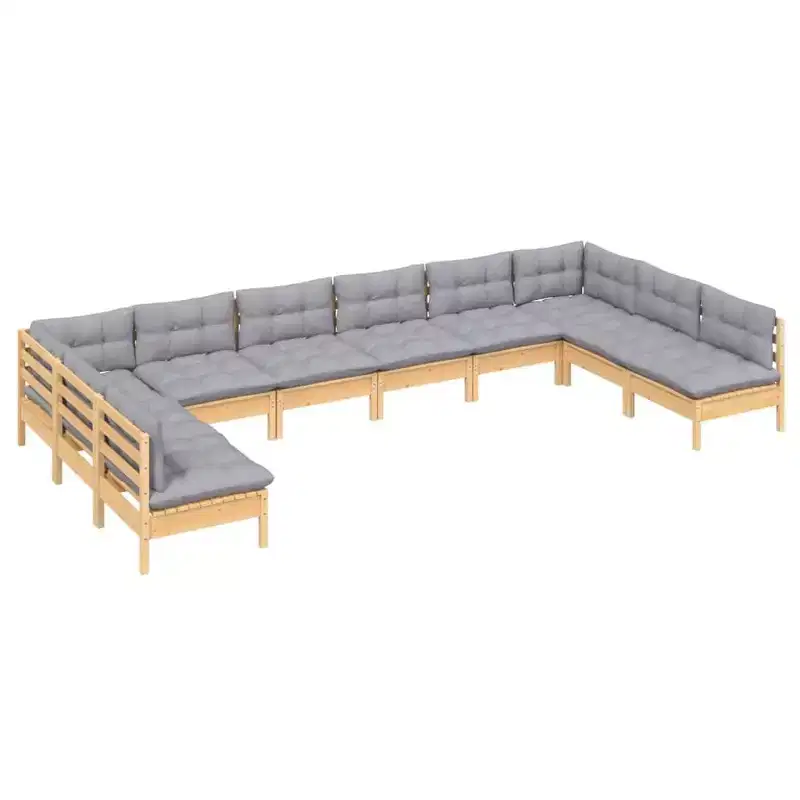 vidaXL Garden Lounge Set Grey Solid pinewood, fabric Medium Modular