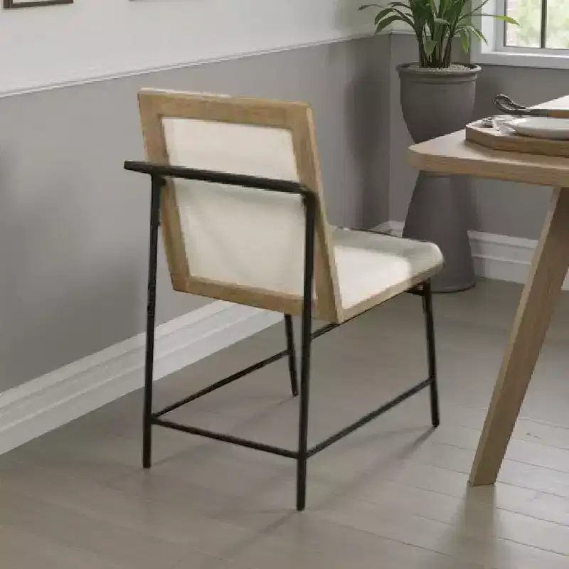Royal Hampton Side Dining Chair Set of 2, Metal Legs, Oak Brown Rubberwood, Beige Polyester