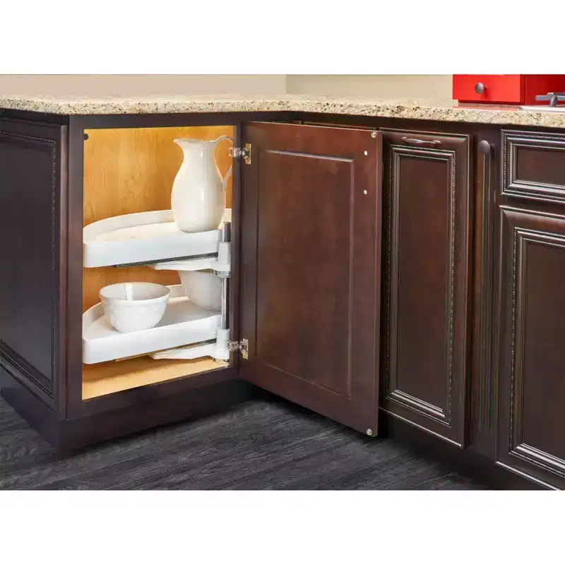 Rev-A-Shelf 31 Pull Out Half Moon Shelves for Blind Corner Kitchen/ Bathroom Cabinets, 2 Shelf Sliding Organizer with Hardware, White, 6882-31-11-570
