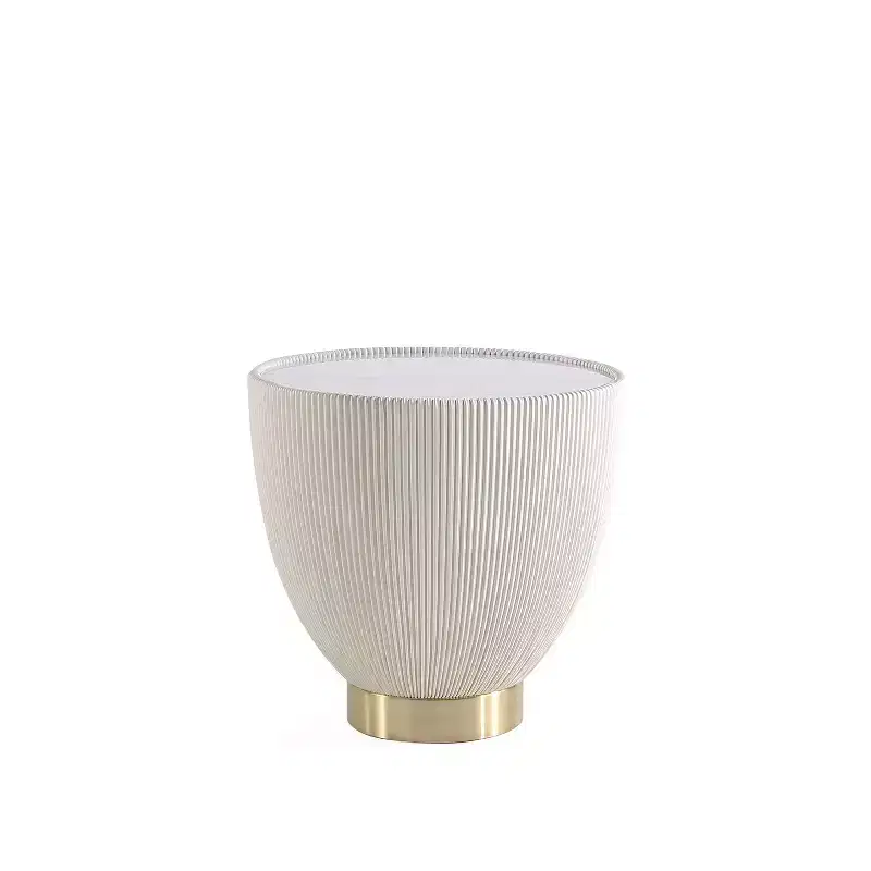 Anderson Modern Leatherette Upholstered End Table with Ceramic Faux Marble Tabletop