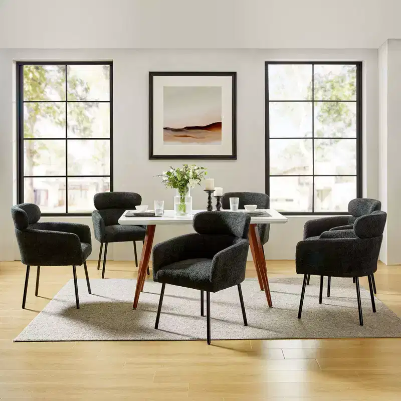 Curt Boucle Elevated Backrest Dining Chair with Metal Legs Set of 6 | Artful Living Design