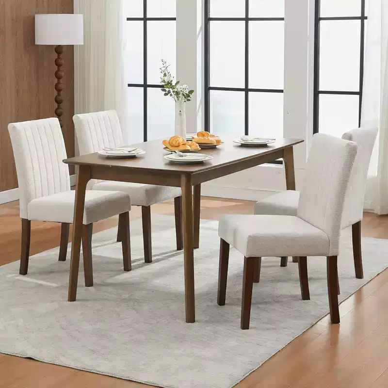 Upholstered Dining Chairs Set of 4, Button Tufted Parsons Chairs with Wood Legs, Fabric Side Chairs for Dining Room Kitchen Farmhouse Hotel, Beige