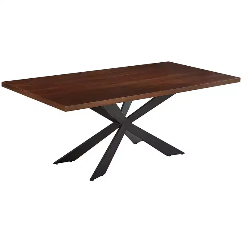 HomeRoots 81 Brown and Black Wood and Metal Cross Leg Base Dining Table