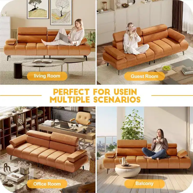 3-Seater Faux Leather Futon Sofa Bed, Convertible Sleeper Couch with Adjustable Backrests Armrests Headrests, with Split Two Separate Sectional Sofas