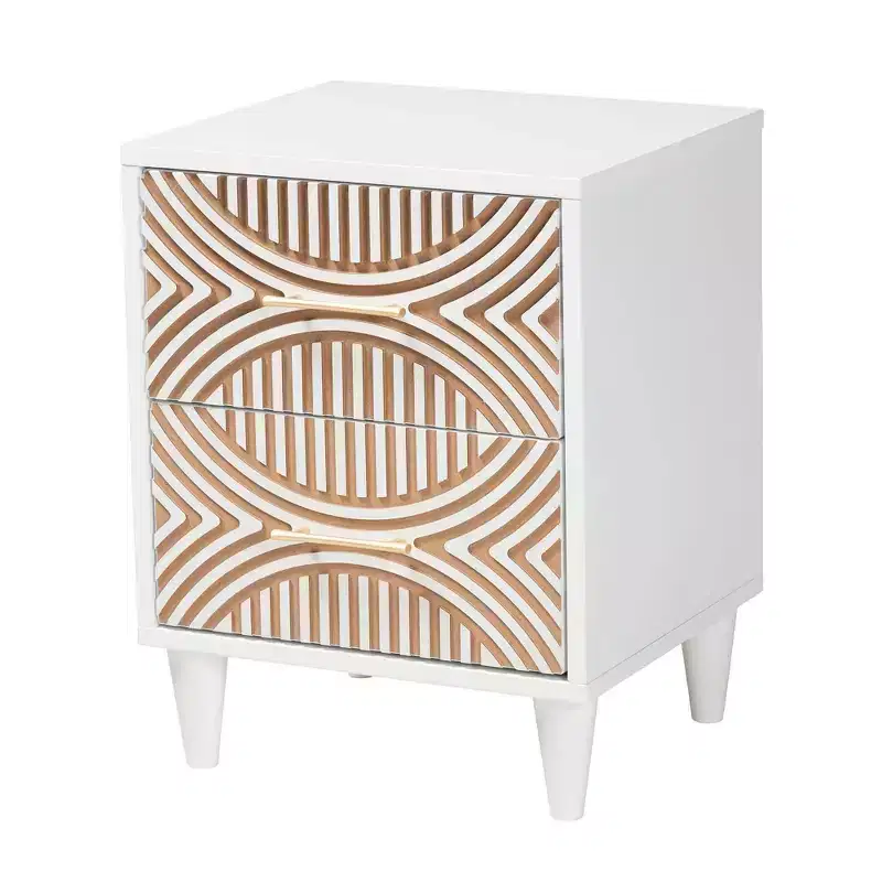 Carved Contrasting Nightstand White/Natural Brown