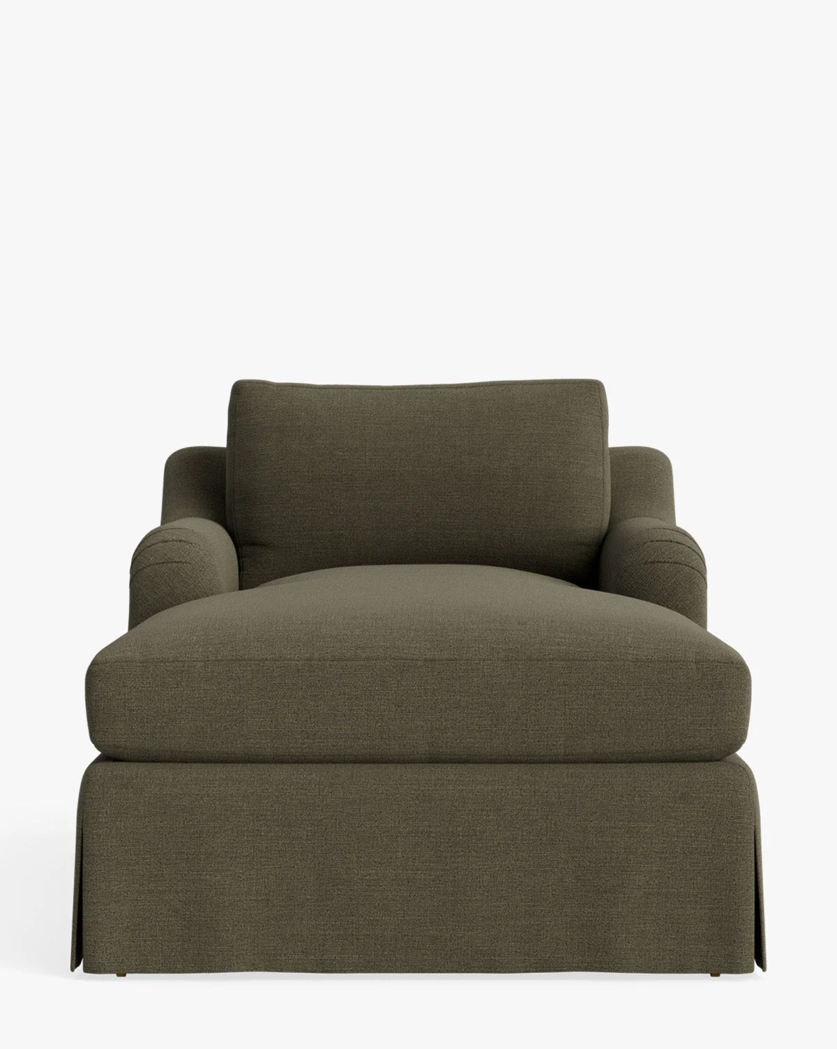 Traditional Upholstered Chaise Lounge with English Roll Arm & Brass Casters for Living Room