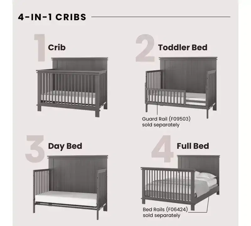 Child Craft Denman Crib, Dresser, Chest, and Nightstand 4-Piece Nursery Set, Grows with Your Baby