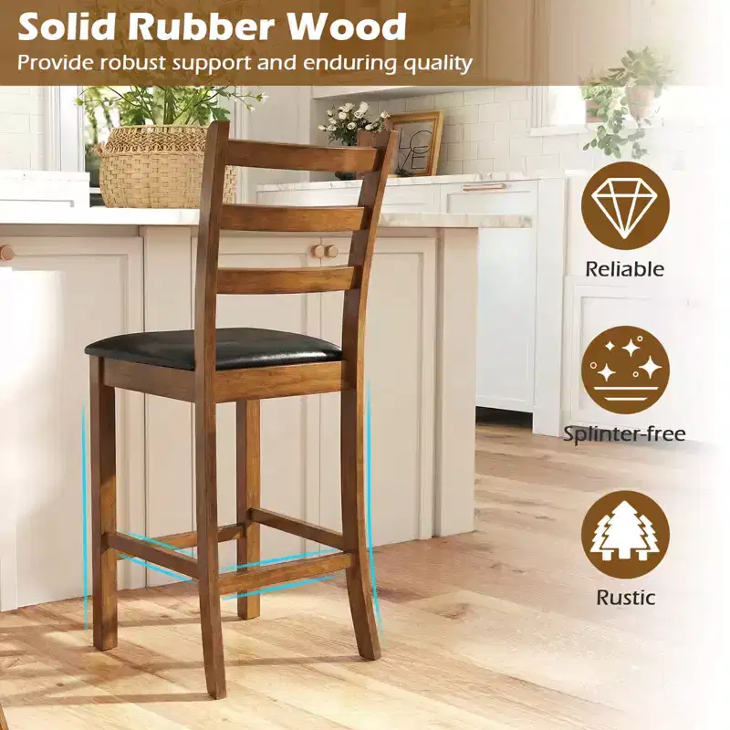 Costway 24 Rubber Wood Ladder Back Bar Stools Set of 2/4 with Upholstered Cushioned Seats Walnut and Black