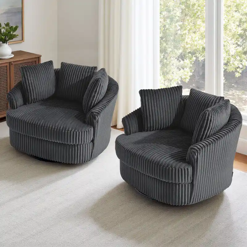 DREAMSIDEA 2 Set Recessed Arm Slipcovered Swivel Barrel Chair