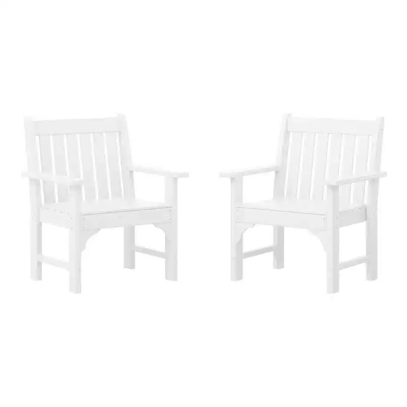 WestinTrends Malibu Outdoor Patio HDPE Adirondack Dining Arm Chairs (Set of 2), White